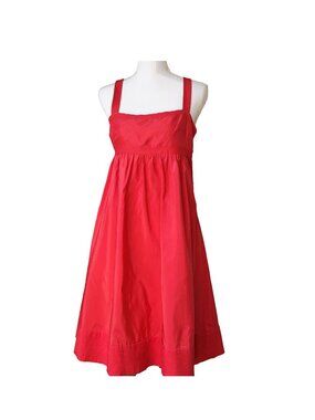 J. Crew 100% Silk Dress Red Empire Waist 50s Full Skirt Jumper Midi A Line